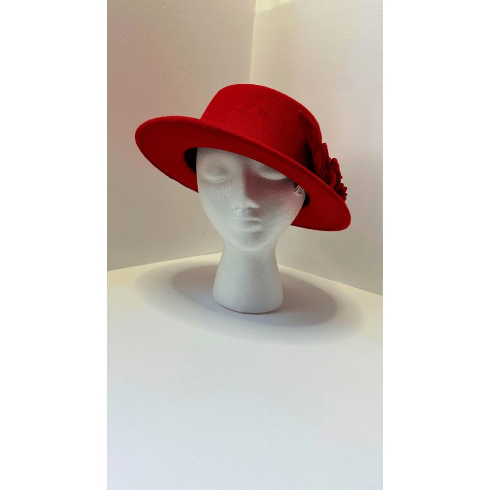 Fancy Red Women's Floral Acrylic Fedora Stylish Western Bucket Hat Warm
